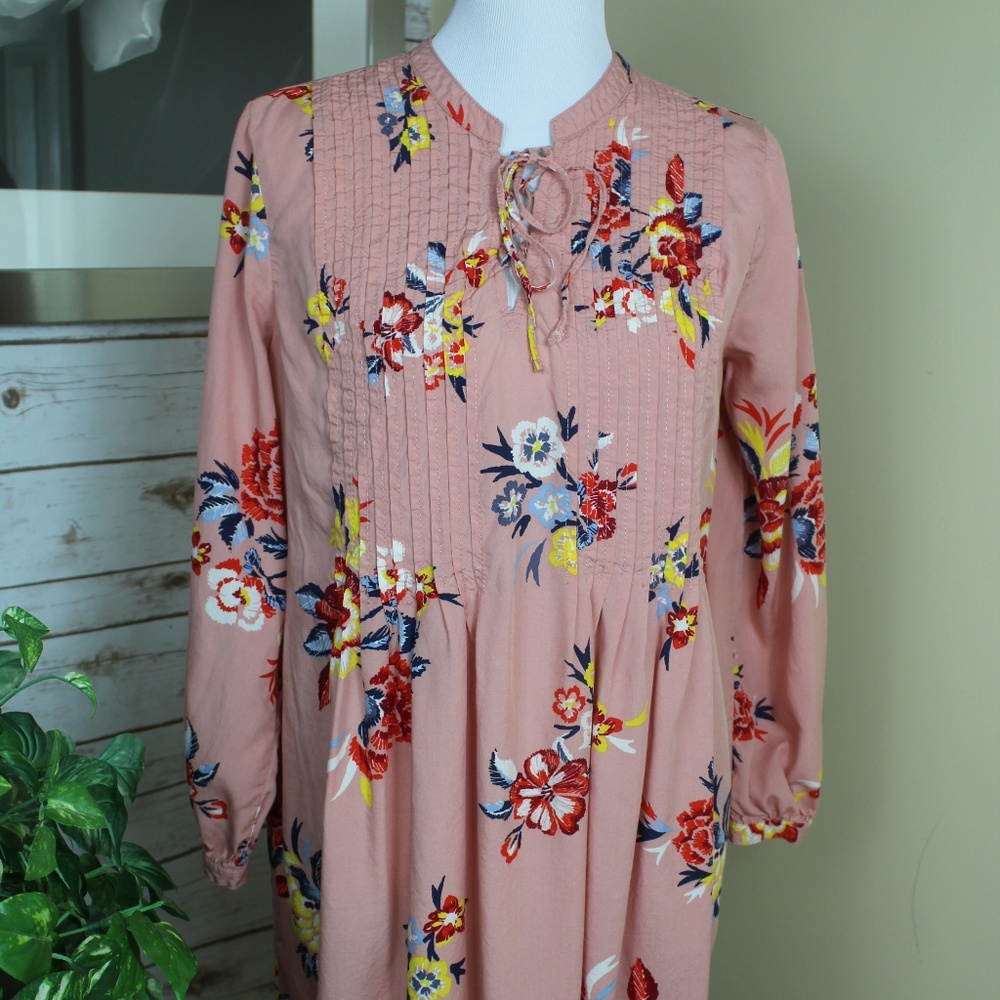 Floral Tie-Neck Cuffed-Sleeve tunic or  dress